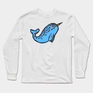 Cute narwhal illustration blue whale Long Sleeve T-Shirt